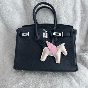 Birkin H ermes Black Mini Top-Handle Bag with Pink & Cream Unicorn Charm